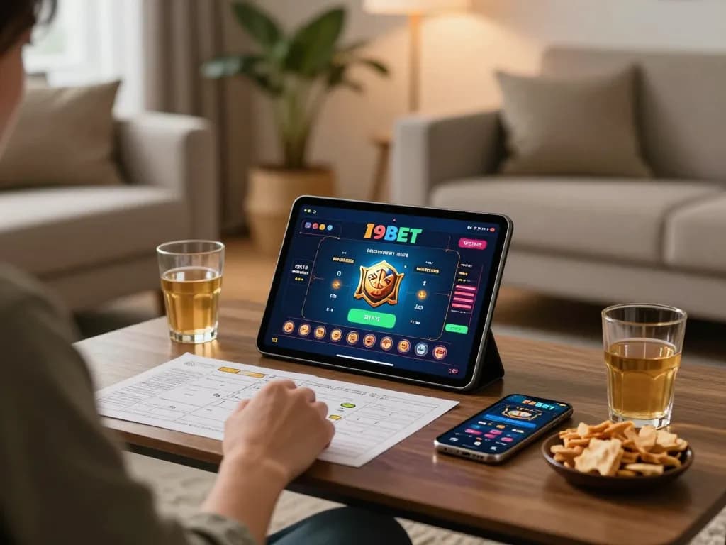 I9BET online gaming experience featuring a player on a tablet in a cozy setting.