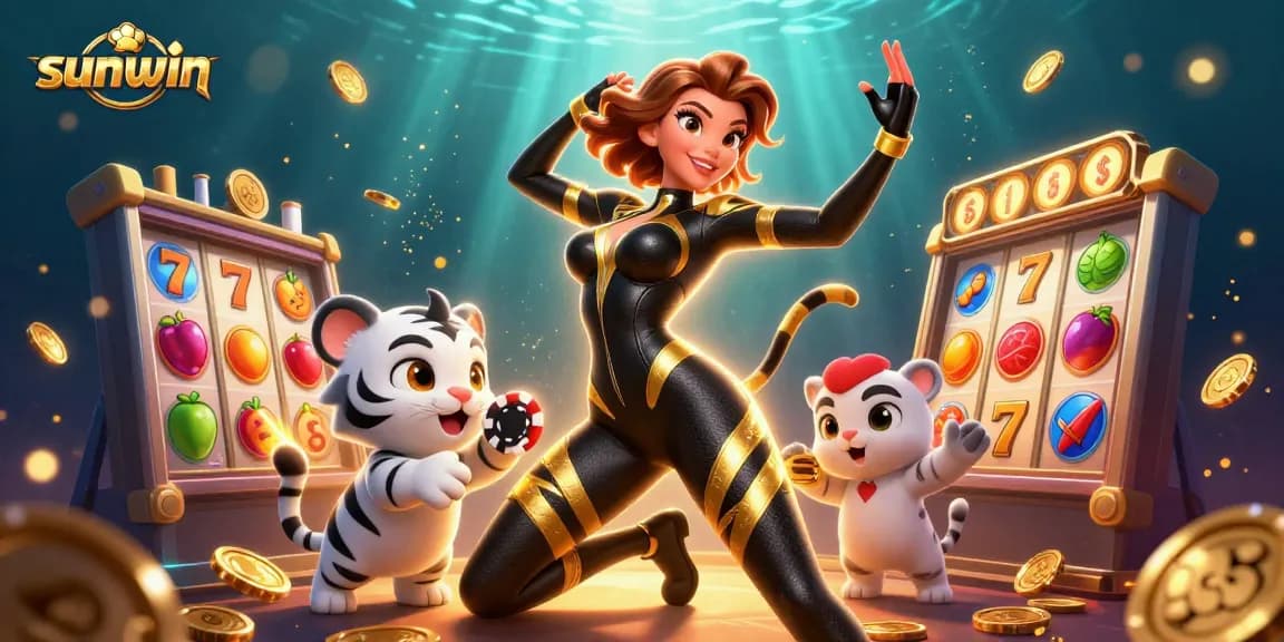 Experience thrilling slots action with sunwin in this vibrant 3D casino illustration.