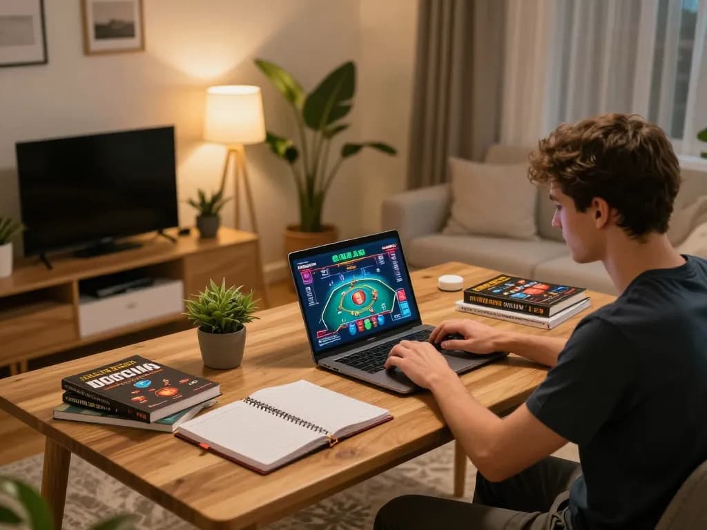 Player engaging in strategic online gaming on vvvwin at home, showcasing a cozy and responsible atmosphere.