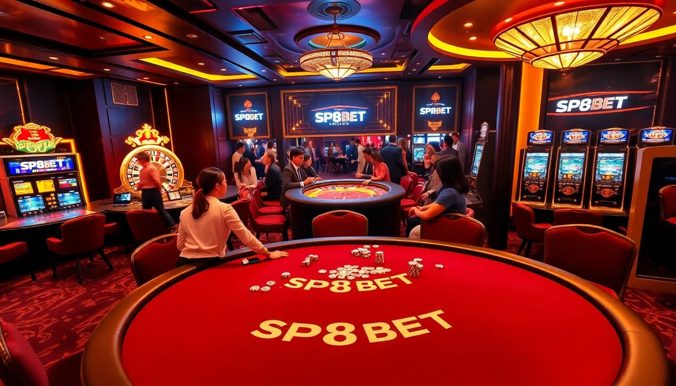 Experience the thrill of SP8BET casino games with vibrant tables and enthusiastic players.