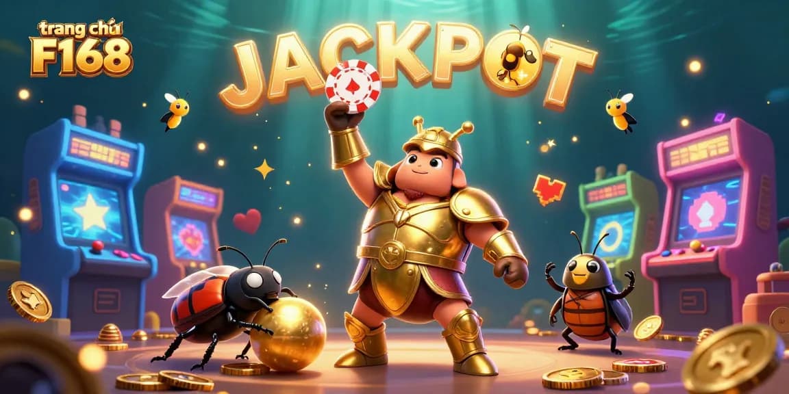 Engage with the thrilling atmosphere of trang chủ F168 as cartoon beetles celebrate a jackpot win.