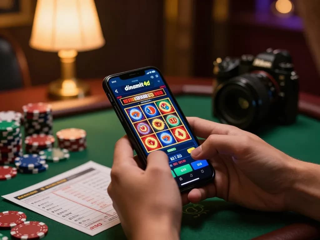Engaging mobile gameplay on dinamit4d app with vibrant slot visuals and warm ambiance
