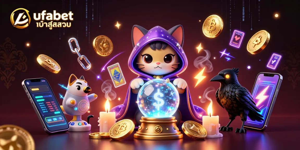 Experience ufabet เข้าสู่ระบบ with a magical scene featuring a fortune teller cat, glowing coins, and captivating details.