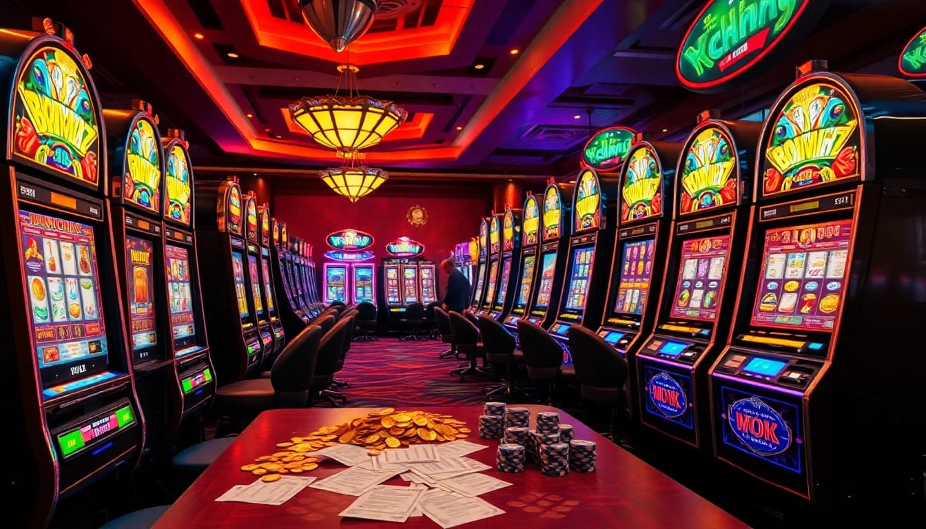 Players engage with exhilarating slot machines in a vibrant casino atmosphere.