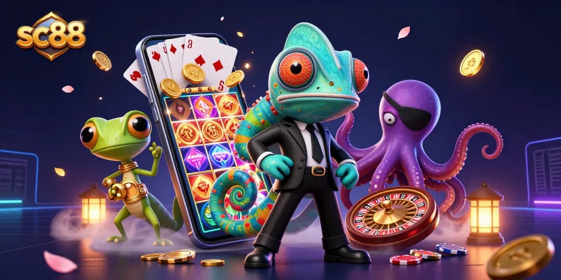 Spin the reels and win big with sc88's vibrant 3D digital casino art featuring exciting gaming elements.