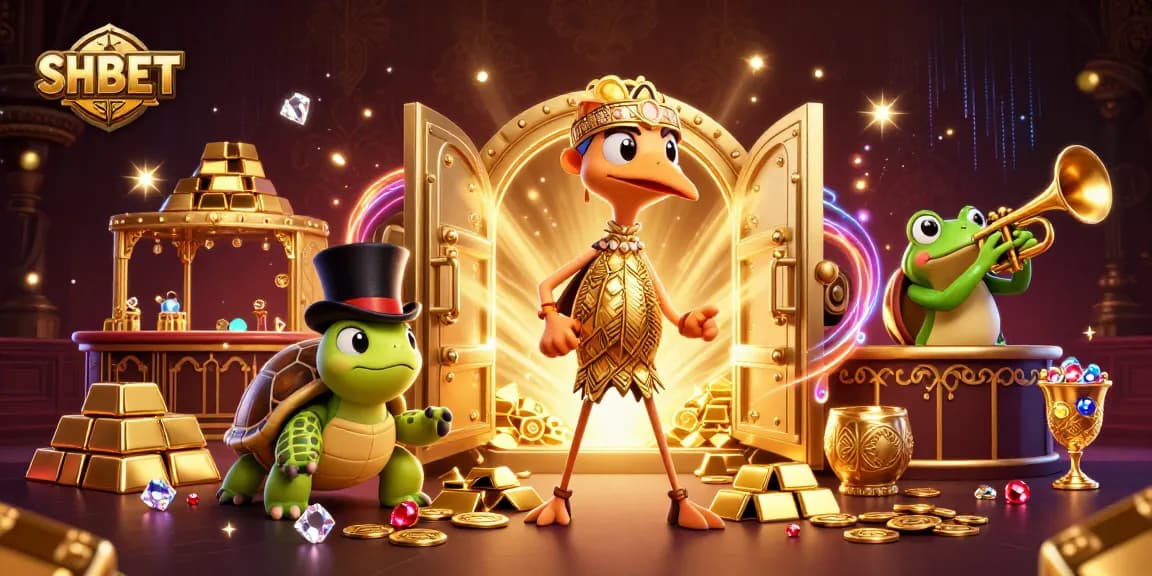 Experience thrilling gameplay at SHBET with vibrant casino characters and golden treasures.