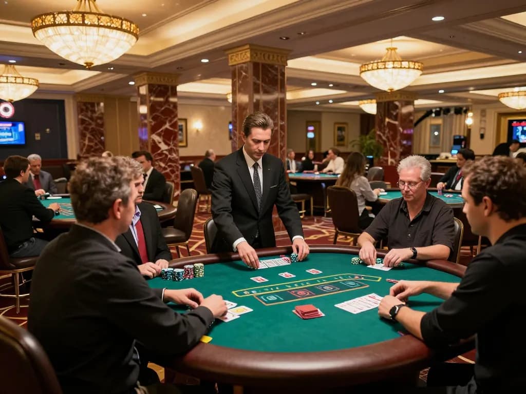 GO88 players engaged in intense blackjack game, showcasing casino atmosphere.