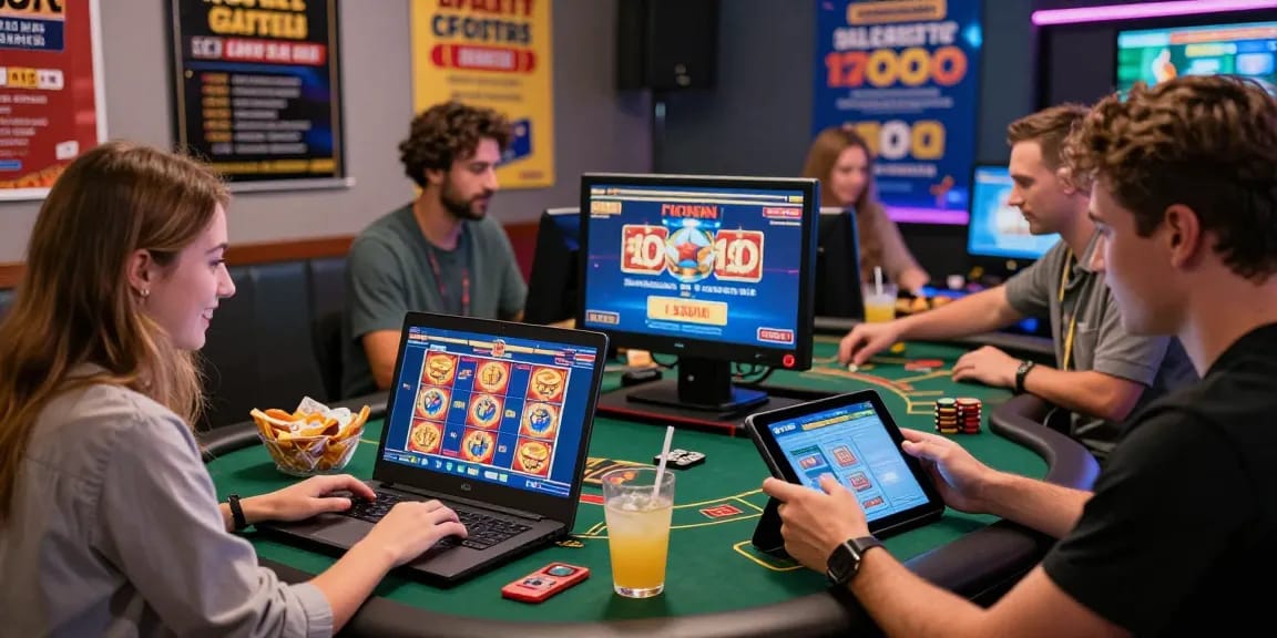 Players engaging with casinos that accept credit cards, showcasing a lively online gambling environment.