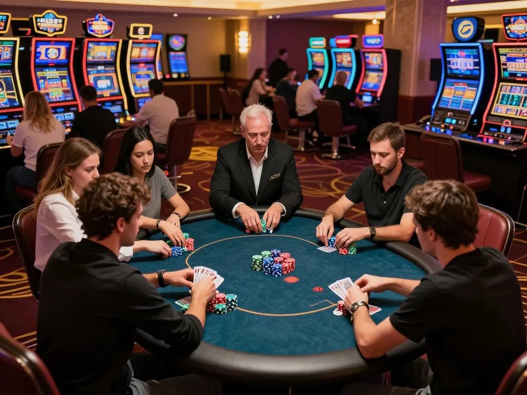 TWIN68 players strategizing during a poker game, enhancing competitive atmosphere.