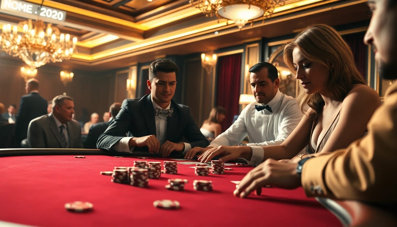 Experience uu娱乐 excitement at a glamorous poker game table in a luxurious casino setting.
