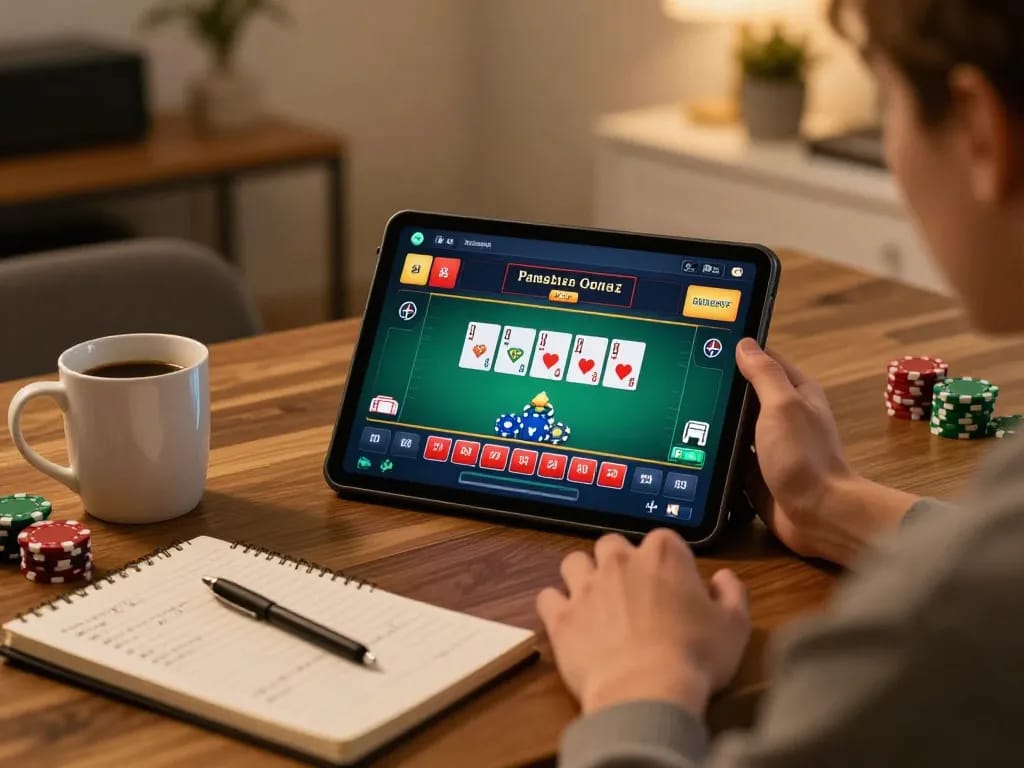 Engaged player strategizing for successful gameplay at nhà cái uy tín Nk88's online casino.