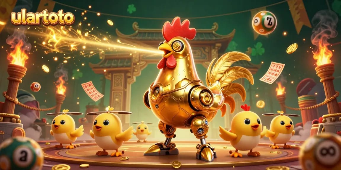 Join ulartoto's thrilling lottery experience with dynamic characters and vivid game elements in a vibrant 3D scene.