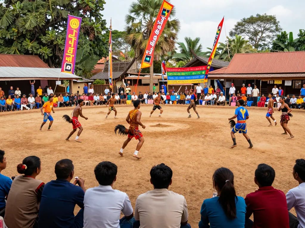 Exciting live cockfighting action at Đá Gà Thomo with spectators engaged and vibrant atmosphere.