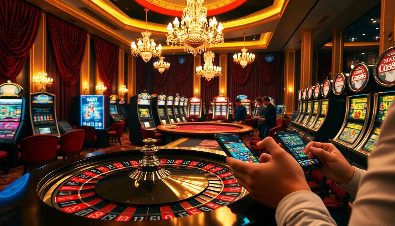Experience thrilling gameplay at tg88 link with vibrant casino scenes featuring roulette, slots, and eager players.