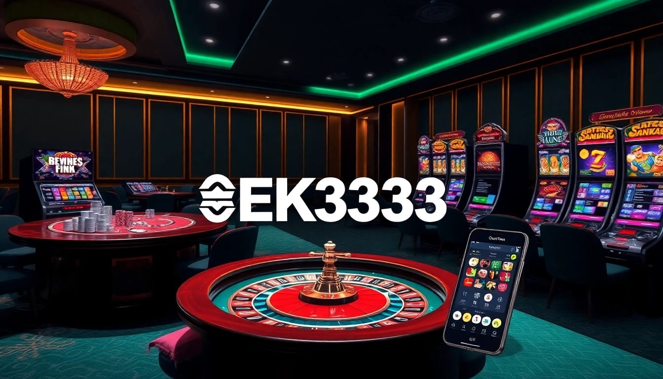 Experience thrilling gameplay at EK333 with a luxurious casino atmosphere featuring poker chips and roulette.