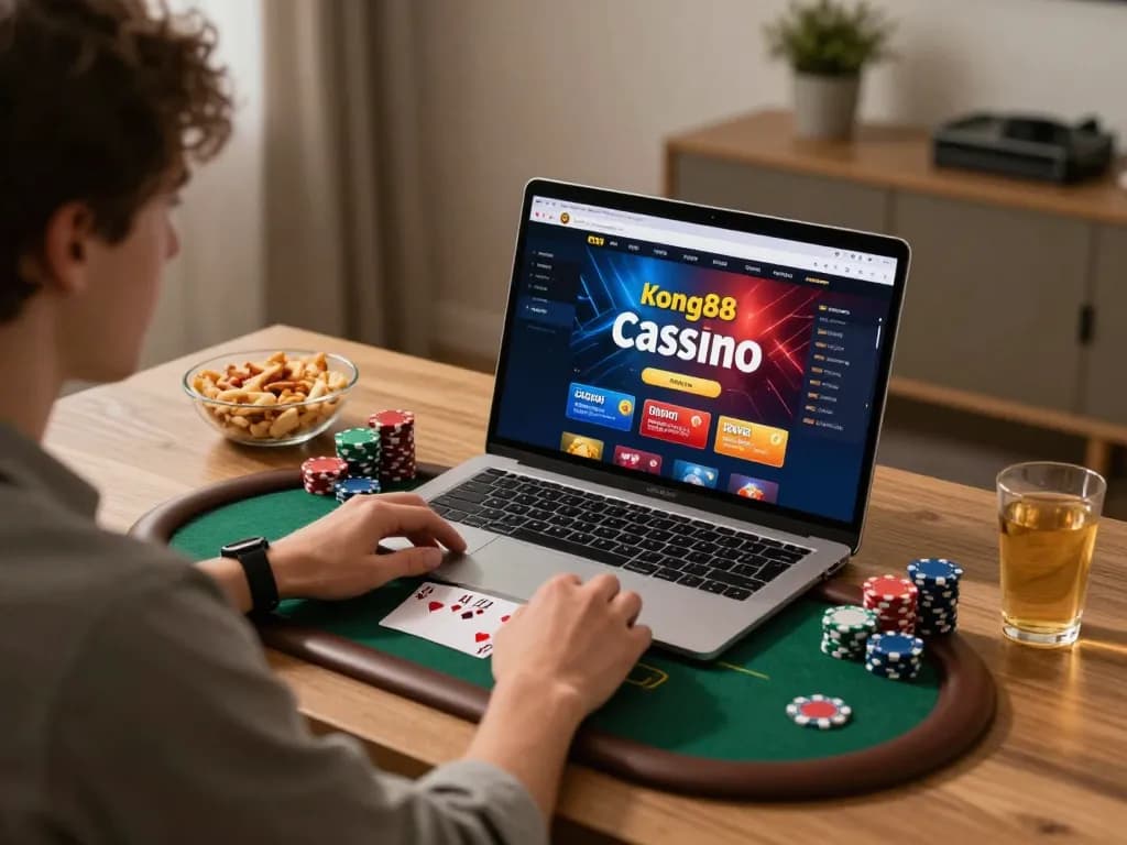 Engaged player enjoying strategic online gaming on kong88 platform with poker interface displayed.