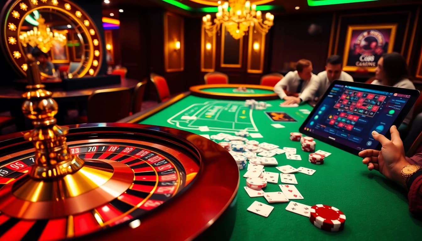 Co88 casino scene featuring poker chips and roulette wheel, capturing excitement and luxury.