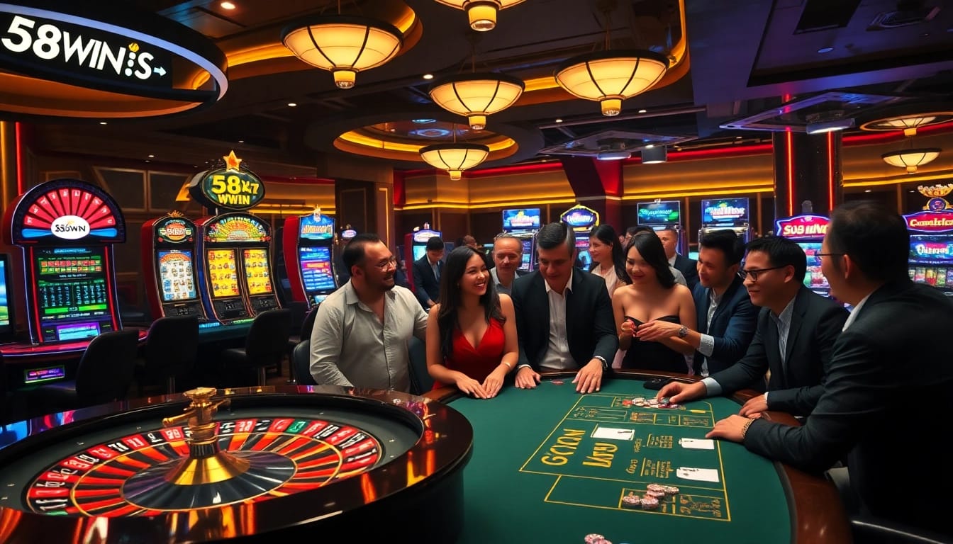 Players enjoy diverse games at 58WIN's vibrant casino, showcasing strategy and excitement in gaming.