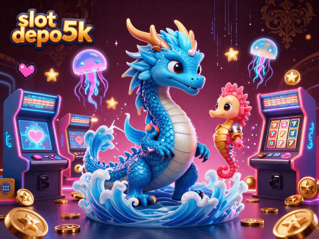 Engage with slot depo 5k in this vivid 3D illustration filled with vibrant gaming elements.
