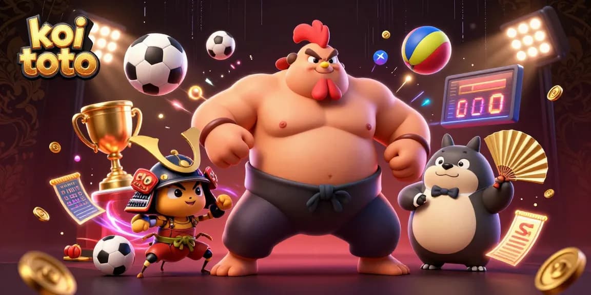 Bet on koi toto with exciting characters and vibrant casino elements in this dynamic illustration.