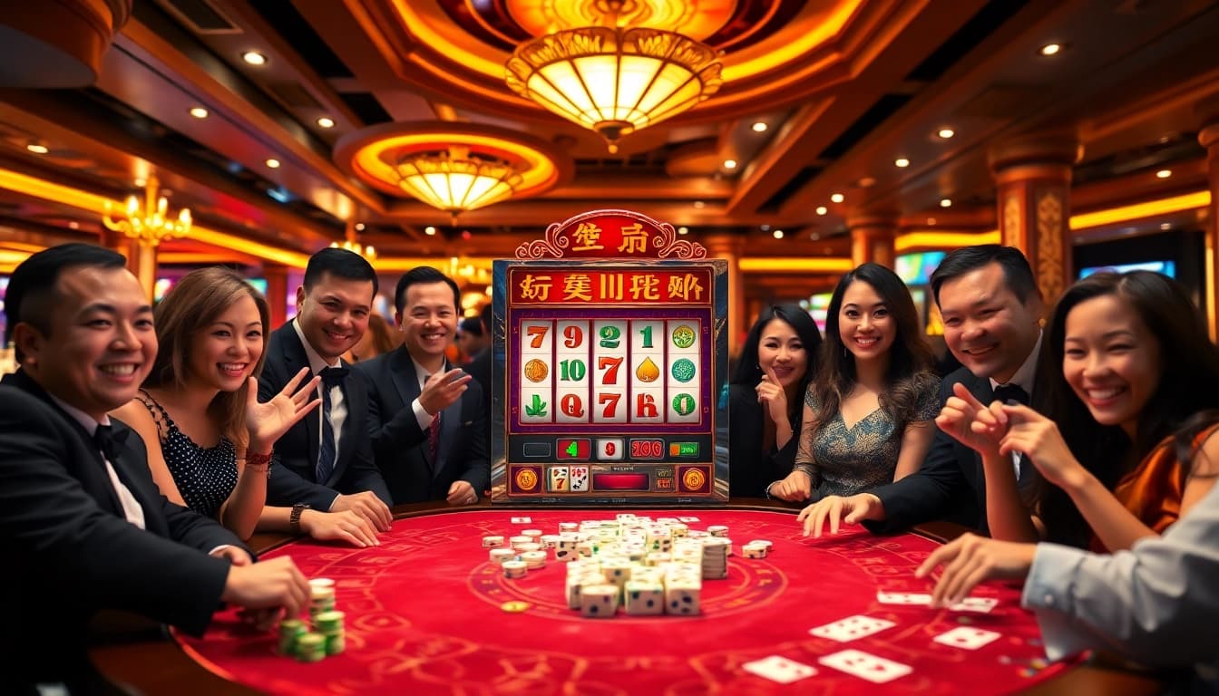 Menikmati aksi Slot Mahjong di kasino yang semarak, menampilkan kegembiraan dan potensi kemenangan.