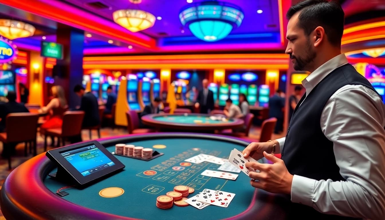 Experience the engaging atmosphere of Nova88 live casino with a dealer and eager players.