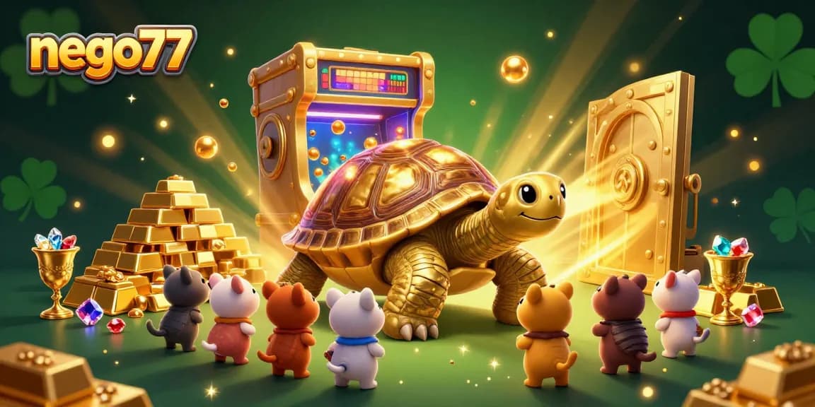 Engage with nego77's thrilling slot gameplay amidst dazzling treasures and golden sparkles.