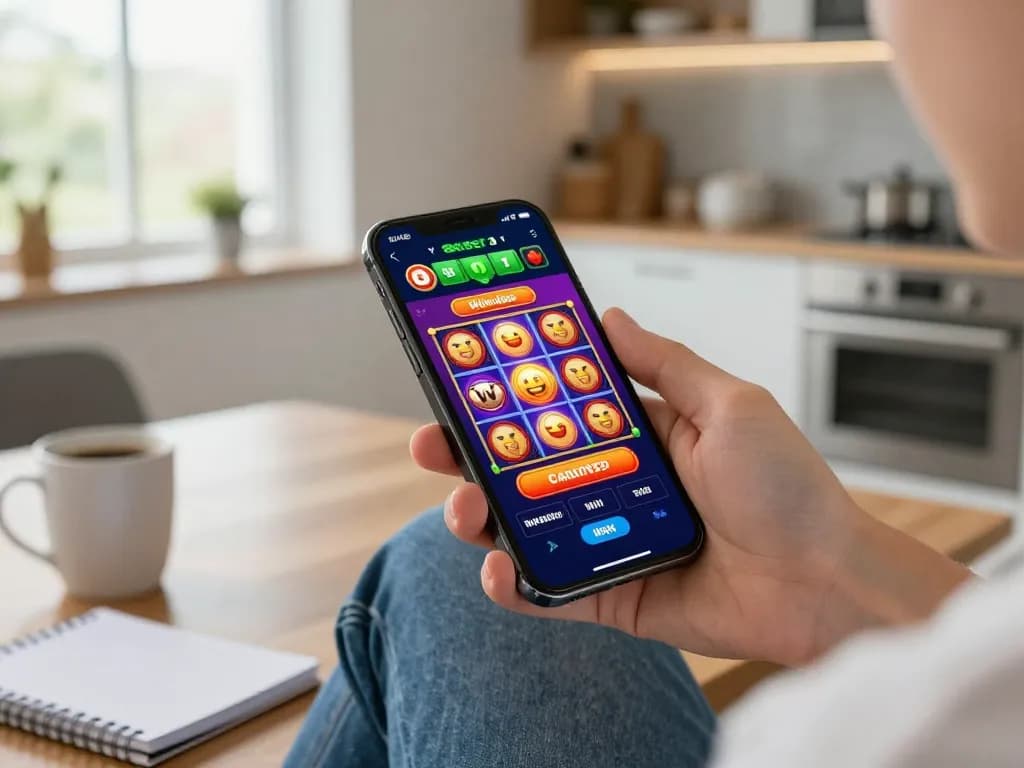 Engaging with the 8xbet app showing thrilling slot game wins on a smartphone.