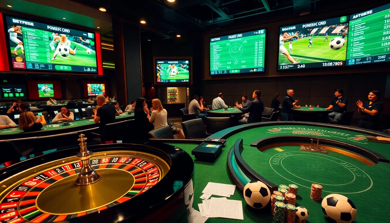 Engage in high-stakes แทงบอล action at a luxurious sports betting lounge featuring live match updates.