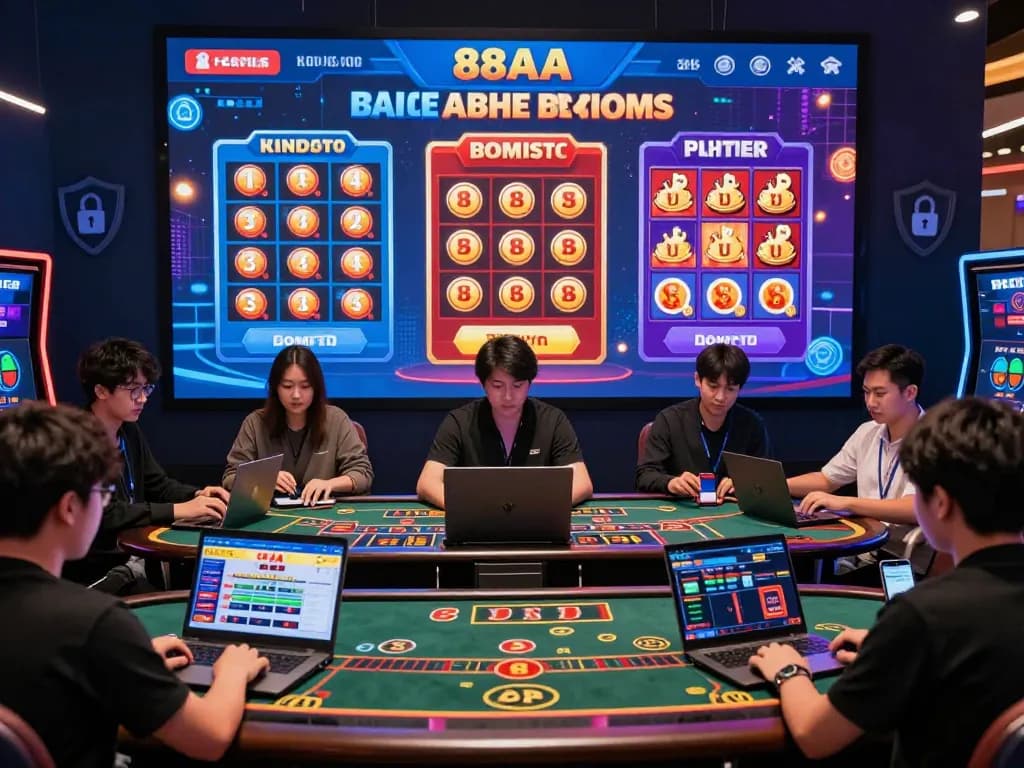 88AA online gambling interface with players enjoying casino games in a secure, vibrant atmosphere