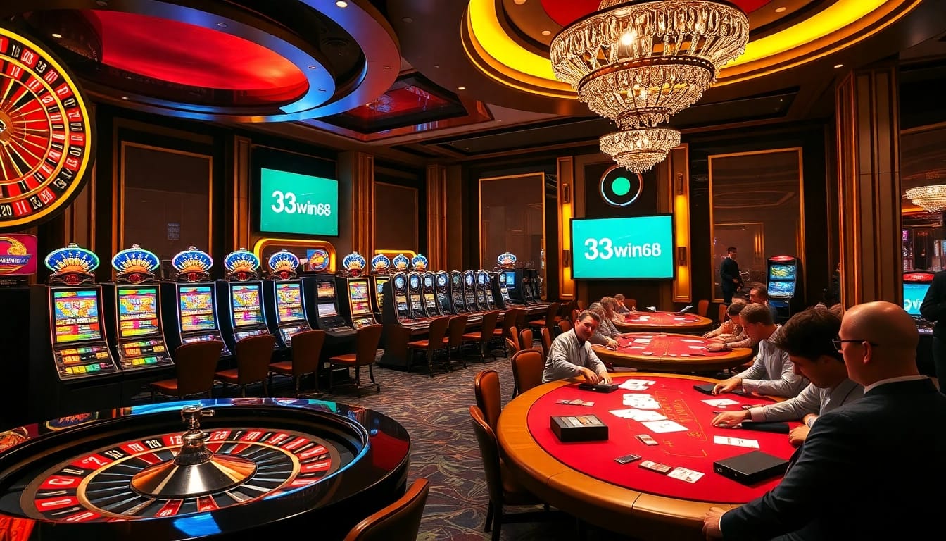 Players engaging with games at 33win68 online casino, showcasing vibrant gambling elements.