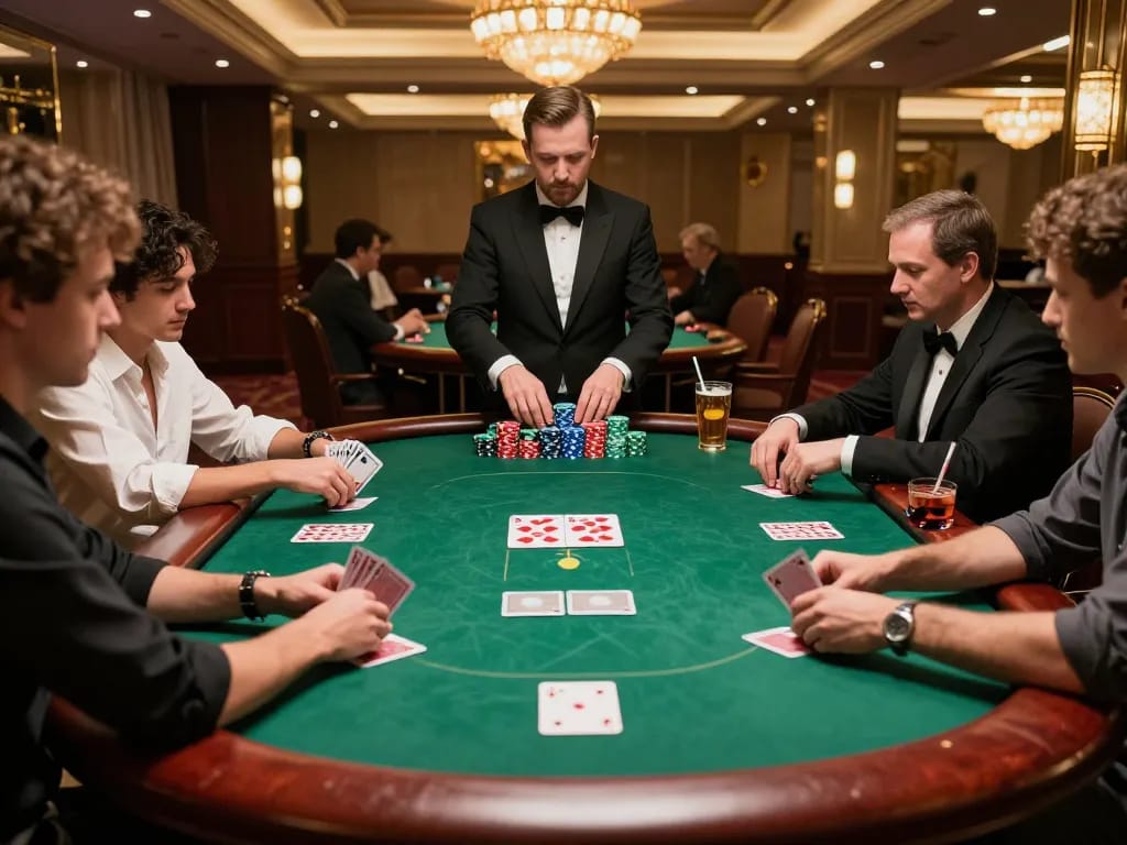 Play poker at sky88 with exciting gameplay and colorful chips stacked on the table