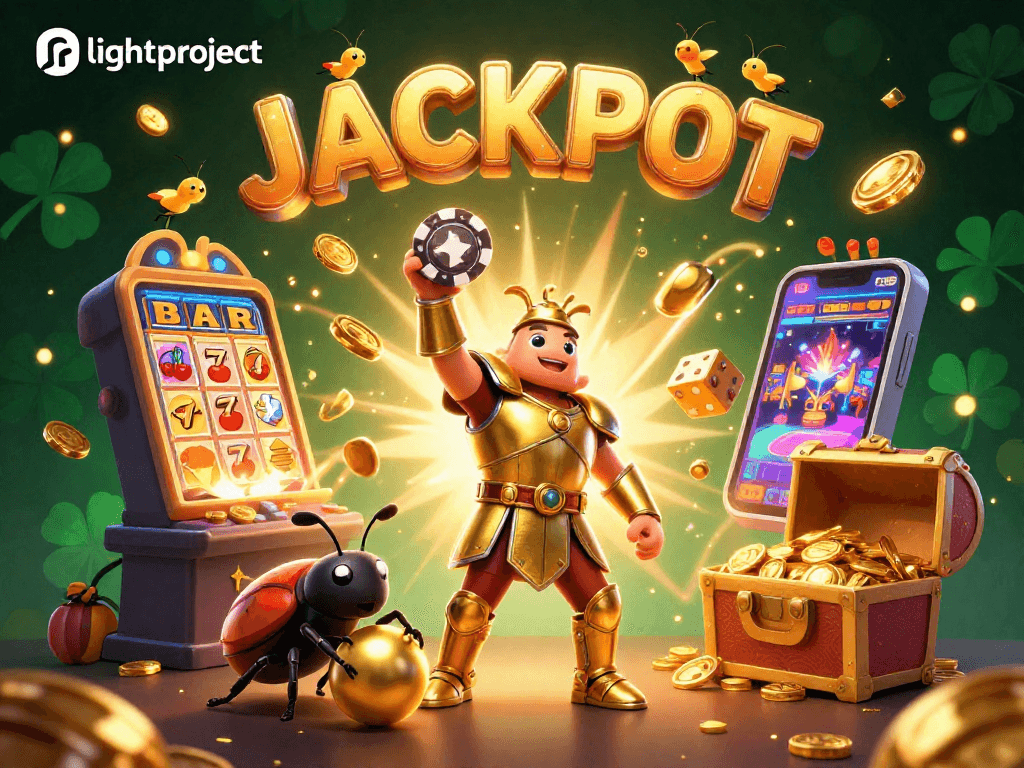 Engage with lightproject at our 3D gambling-themed scene, showcasing victory and excitement while winning.