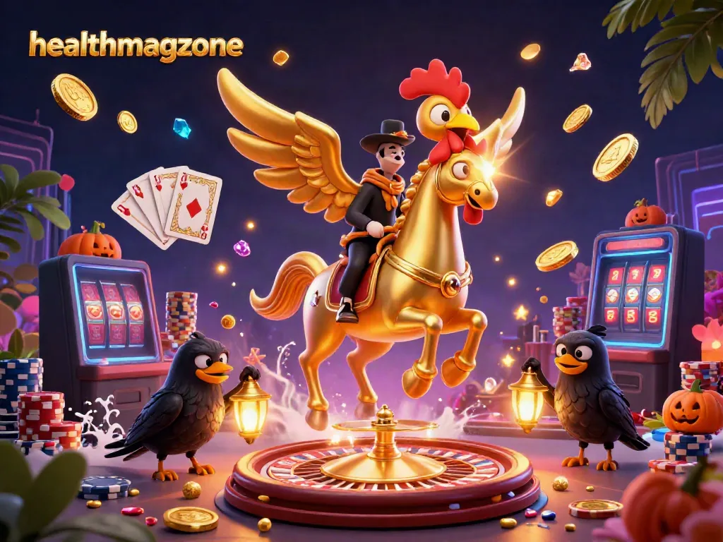 Permainan slot menarik di healthmagzone dengan karakter unik dan elemen kasino yang penuh warna.
