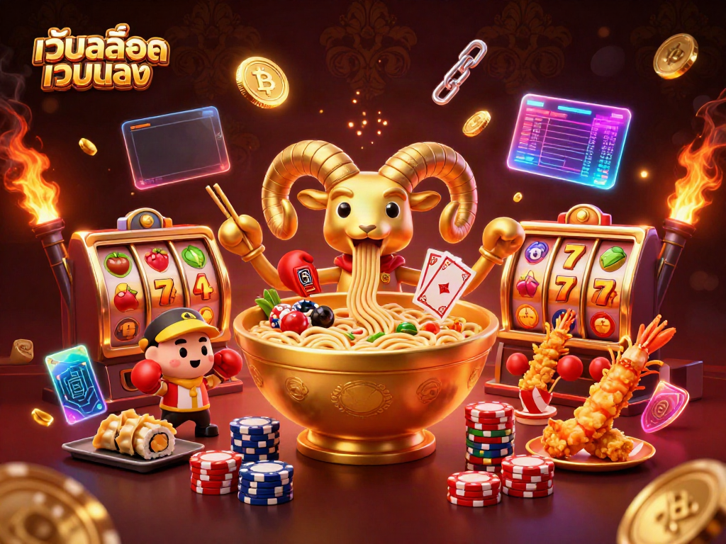 การเล่นเว็บสล็อตเว็บตรง ด้วยเกมและสัญลักษณ์โชคดีในภาพประกอบสามมิติ