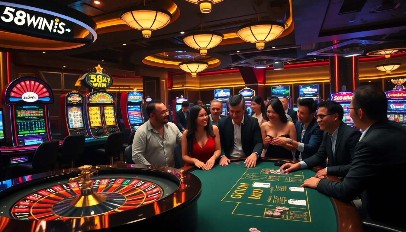 Players enjoy diverse games at 58WIN's vibrant casino, showcasing strategy and excitement in gaming.