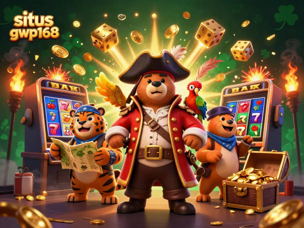 Menangkan jackpot dengan situs gwp168, ilustrasi kasino dengan koin berkilauan dan slot yang menggembirakan.