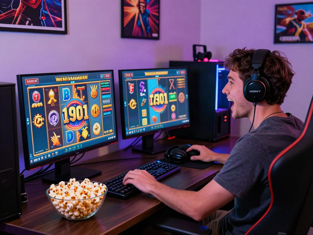 Engaging online gaming setup featuring akunjp player and vibrant slot game interface.