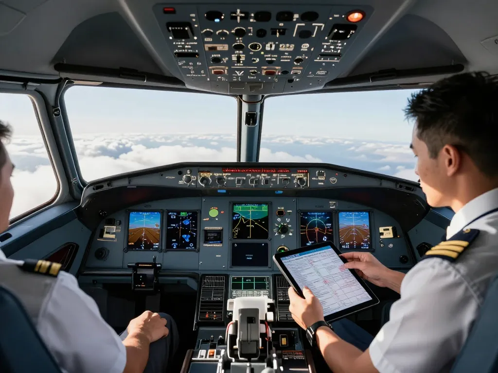 Fly88 pilot ready for takeoff in a modern aircraft cockpit.