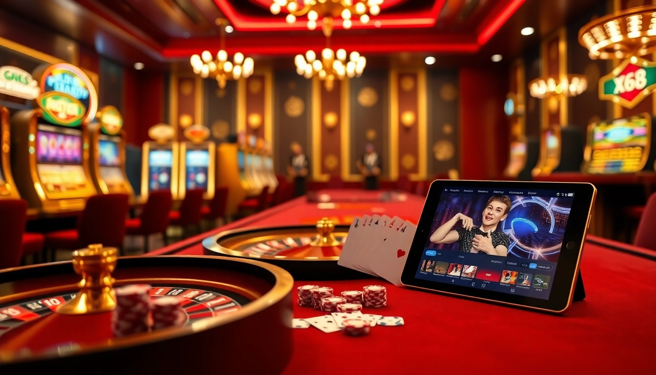Experience excitement with đăng ký xn88 at a luxurious casino setting featuring vibrant slot machines and roulette tables.