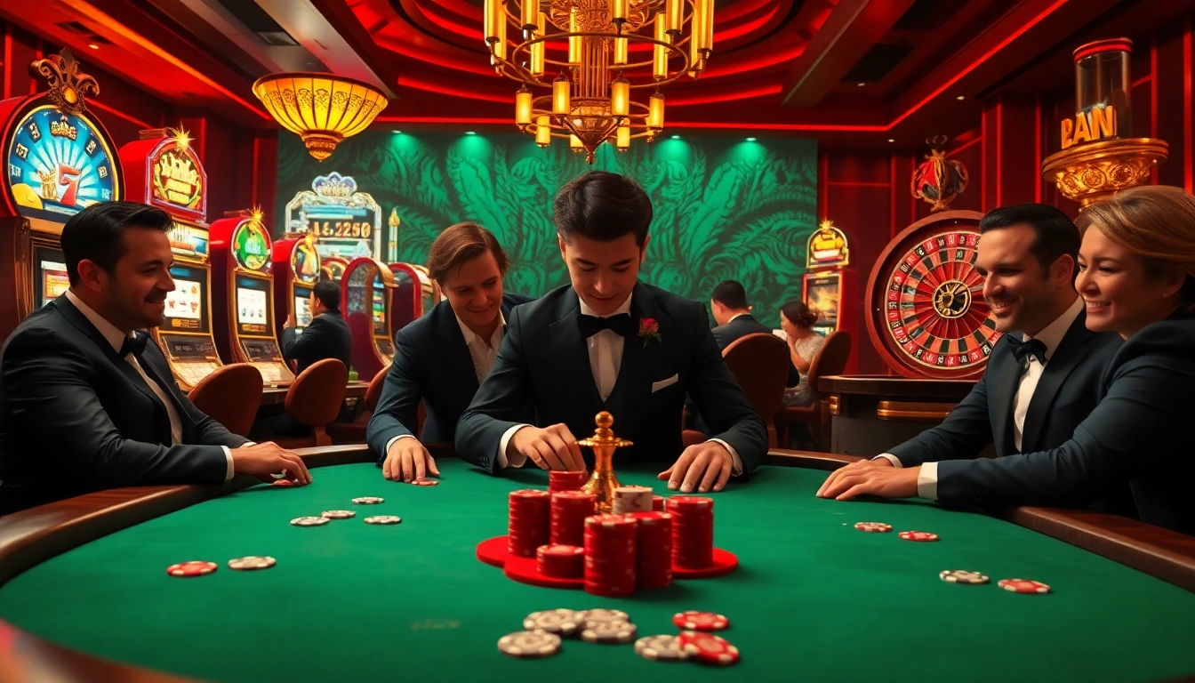 Kèo nhà cái 5 betting scene with luxurious poker table and players engaged in an exciting game.