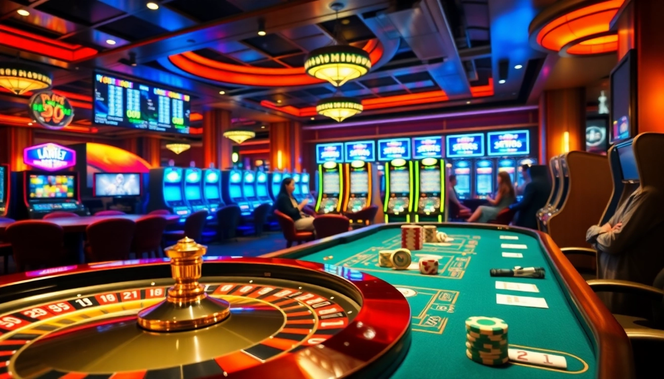 Experience the excitement of Tool xổ số siêu tốc in a luxurious casino setting with vibrant gaming tables.