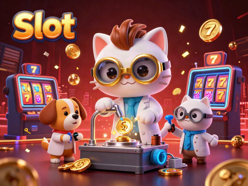 Gamer menikmati permainan Slot dengan simbol keberuntungan dan mesin jackpot di kasino.