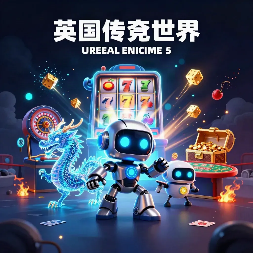 Cyberpunk robot, holographic dragon and coin drone amid casino treasure explosion.