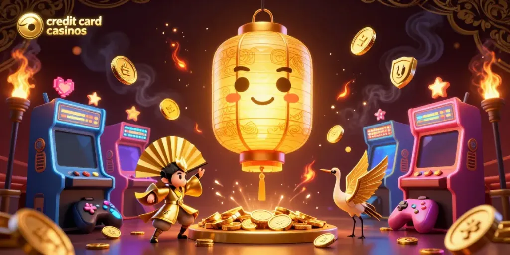 Experience exciting gaming action at credit card casinos with vibrant characters and engaging atmosphere.