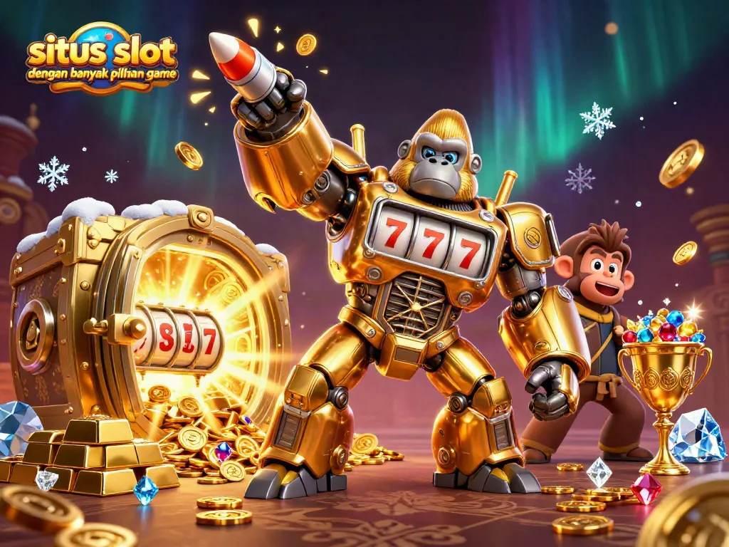 Permainan situs slot dengan banyak pilihan game yang menarik dengan karakter robot gorila 3D dan harta karun melimpah.