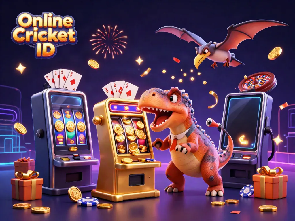 Engage with Online Cricket ID while a dinosaur hilariously interacts with casino elements.