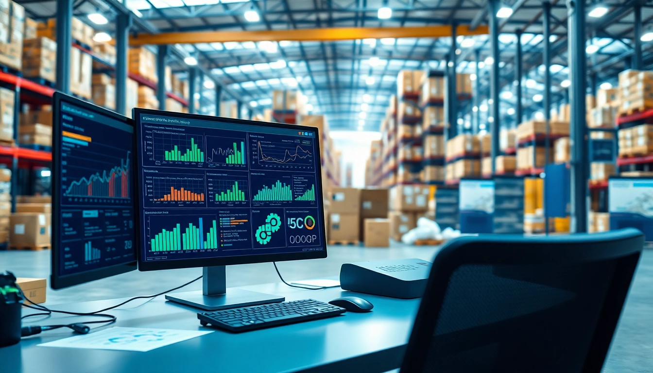 Illustration of AI in supply chain planning with data visualization and logistics setting.