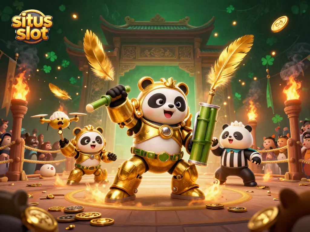 Rasakan sensasi bermain situs slot dengan karakter di arena pertarungan yang penuh dengan koin emas.