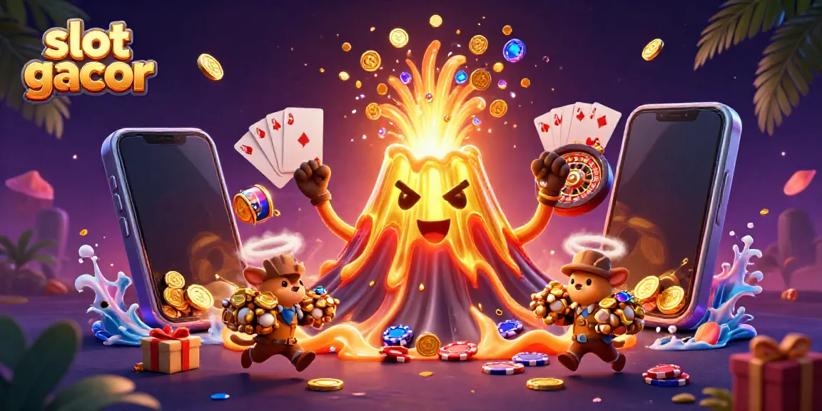 Engage in slot gacor excitement with our vibrant 3D volcano and treasure scene!